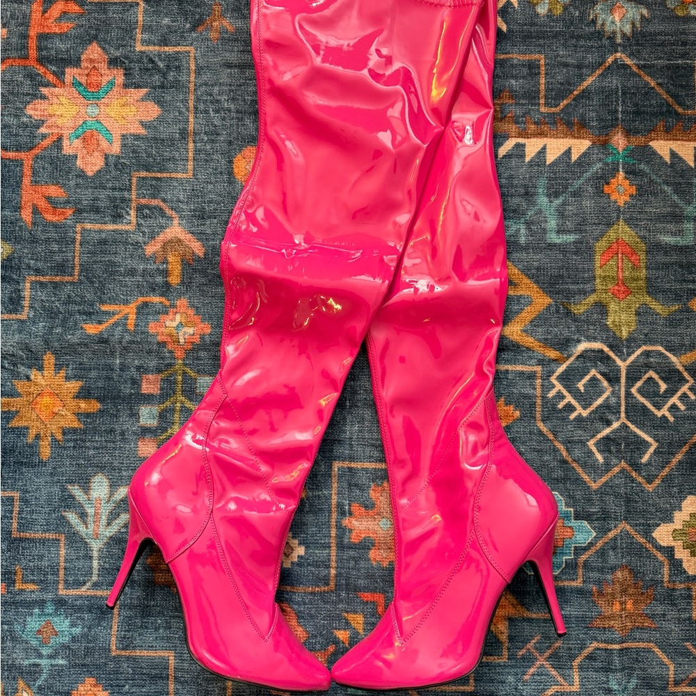 Pleaser Seduce-3000 Hot Pink Boots - Picture 2 of 5